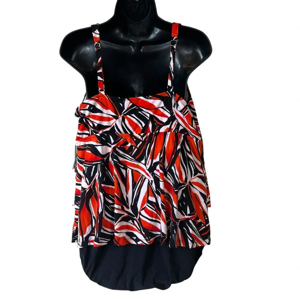 Tropical Escape Womens Plus Triple Tiered Orange Miami Palm Swimsuit